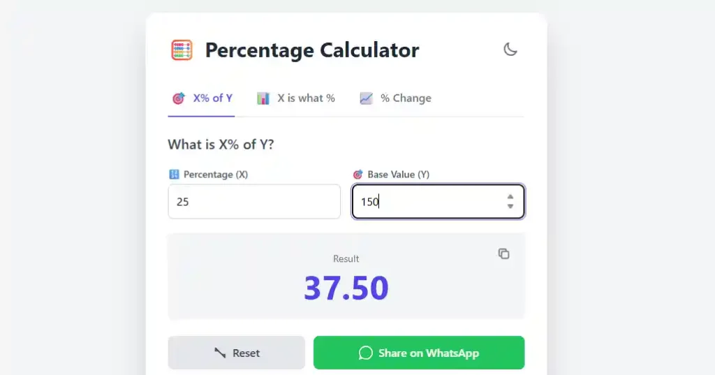 Percentage Calculator Tool